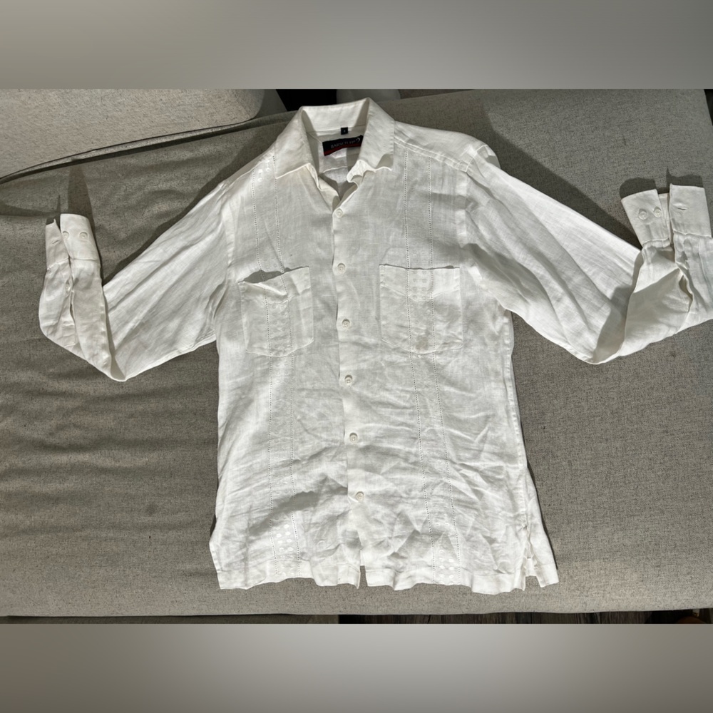🌴 Barsotti White Linen Guayabera Shirt Men’s Large | Cuban Beach Resortwear 🌞 - Picture 2 of 9